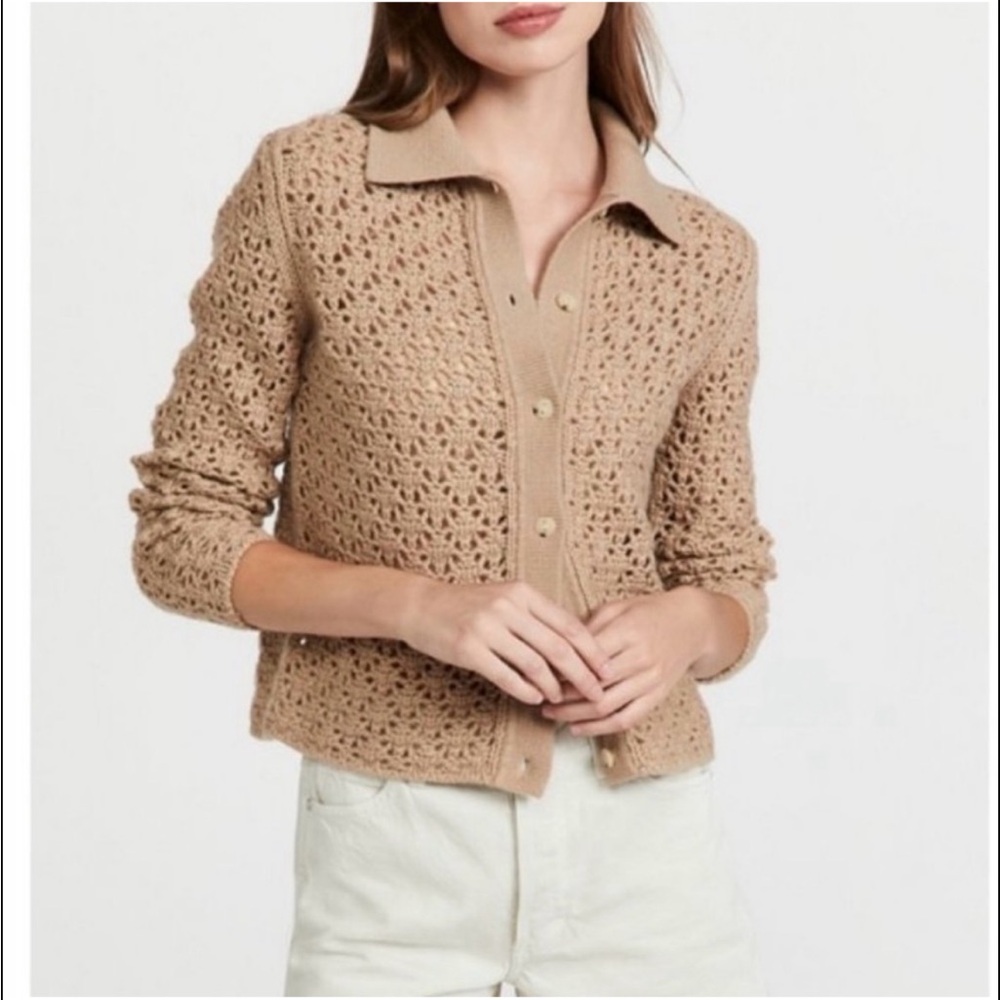 Vince Women's Tan Crochet wool cashmere Sweater